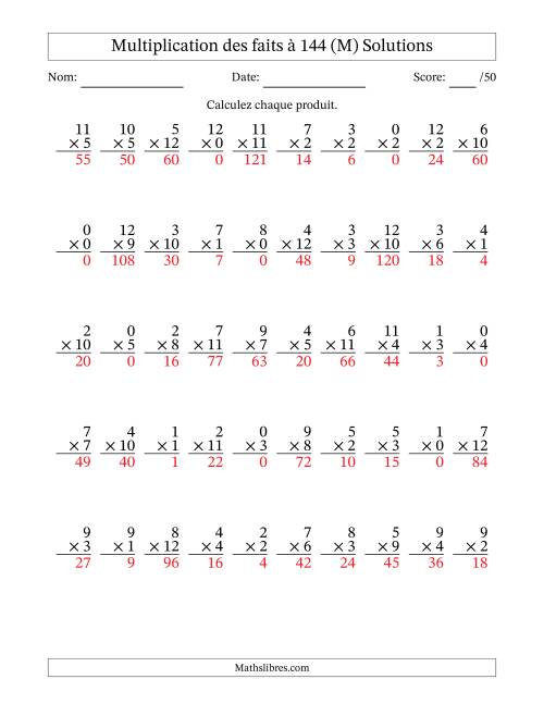 Multiplication des faits à 144 (50 Questions) (Avec zéros) (M) page 2