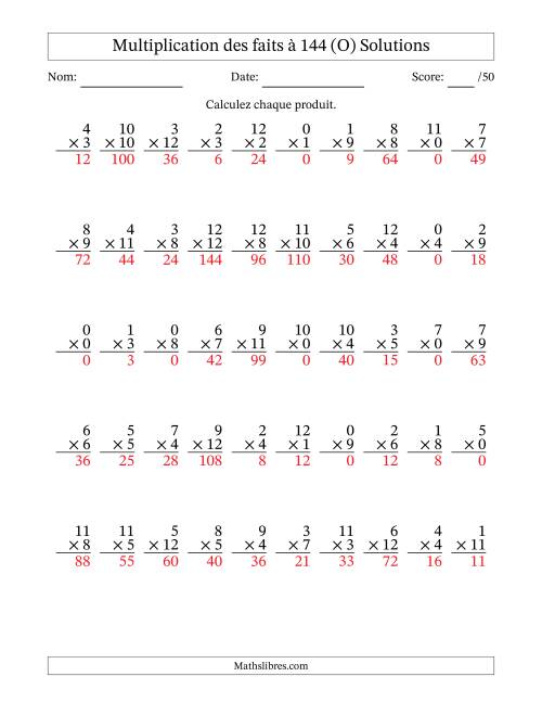 Multiplication des faits à 144 (50 Questions) (Avec zéros) (O) page 2