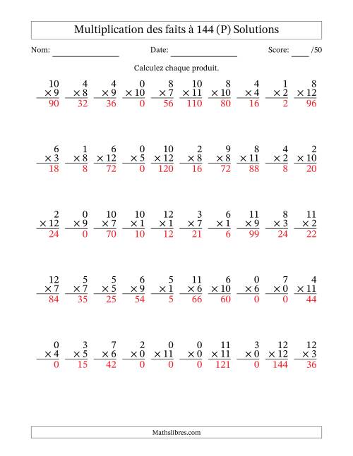 Multiplication des faits à 144 (50 Questions) (Avec zéros) (P) page 2