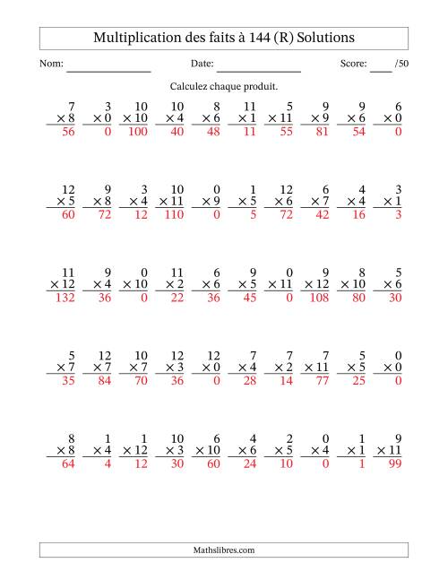 Multiplication des faits à 144 (50 Questions) (Avec zéros) (R) page 2