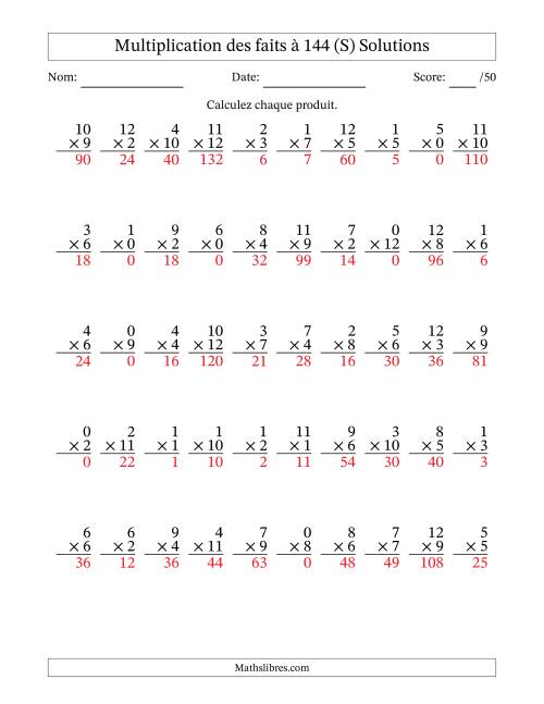 Multiplication des faits à 144 (50 Questions) (Avec zéros) (S) page 2