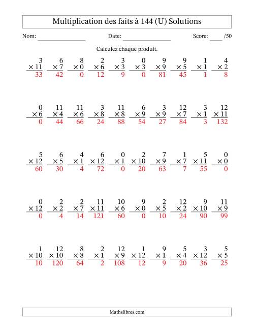 Multiplication des faits à 144 (50 Questions) (Avec zéros) (U) page 2