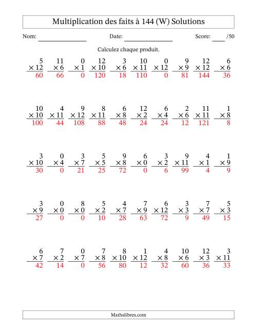Multiplication des faits à 144 (50 Questions) (Avec zéros) (W) page 2