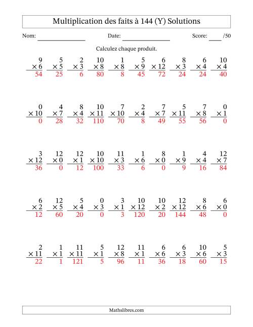 Multiplication des faits à 144 (50 Questions) (Avec zéros) (Y) page 2