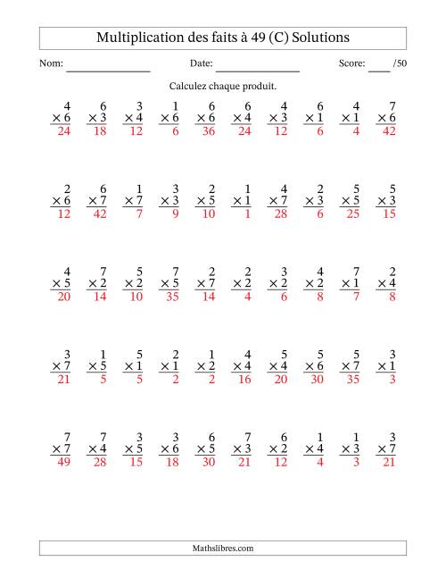 Multiplication des faits à 49 (50 Questions) (Pas de Zeros) (C) page 2