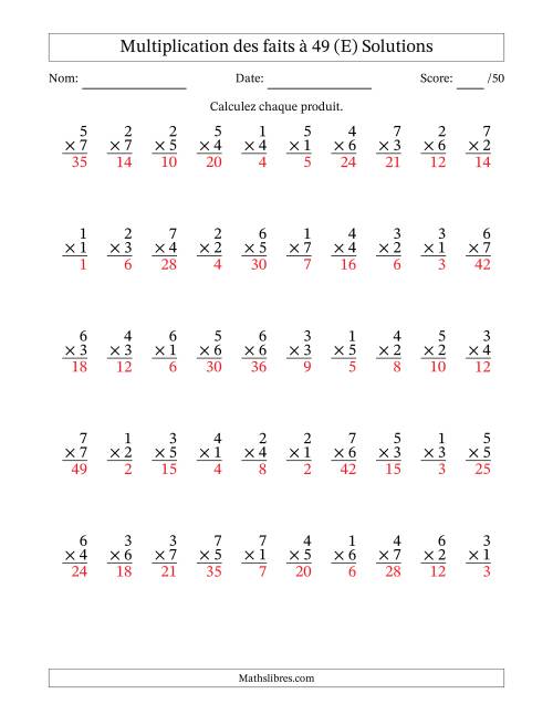 Multiplication des faits à 49 (50 Questions) (Pas de Zeros) (E) page 2