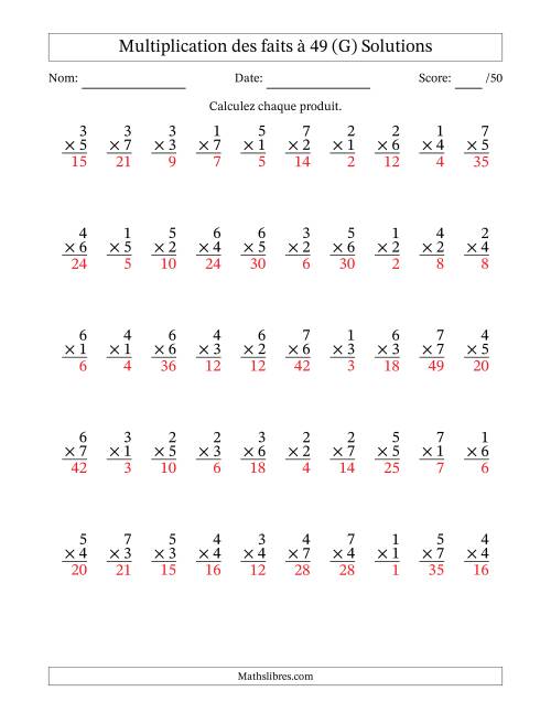 Multiplication des faits à 49 (50 Questions) (Pas de Zeros) (G) page 2
