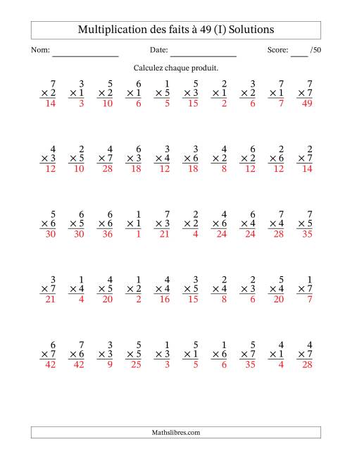 Multiplication des faits à 49 (50 Questions) (Pas de Zeros) (I) page 2