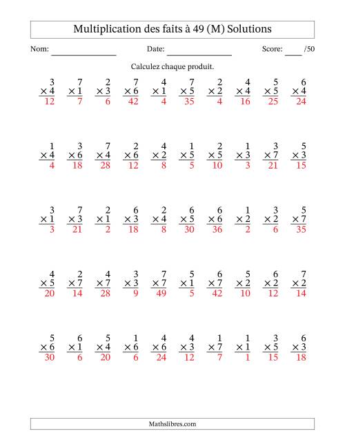 Multiplication des faits à 49 (50 Questions) (Pas de Zeros) (M) page 2