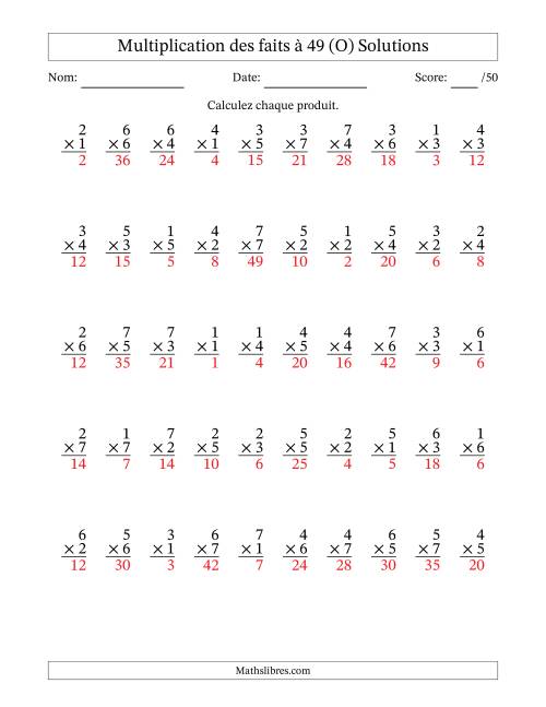 Multiplication des faits à 49 (50 Questions) (Pas de Zeros) (O) page 2