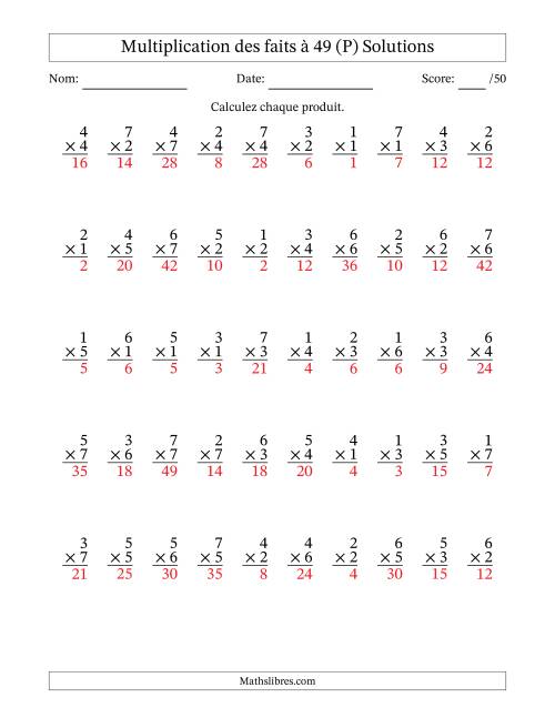 Multiplication des faits à 49 (50 Questions) (Pas de Zeros) (P) page 2
