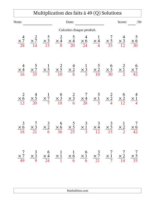 Multiplication des faits à 49 (50 Questions) (Pas de Zeros) (Q) page 2