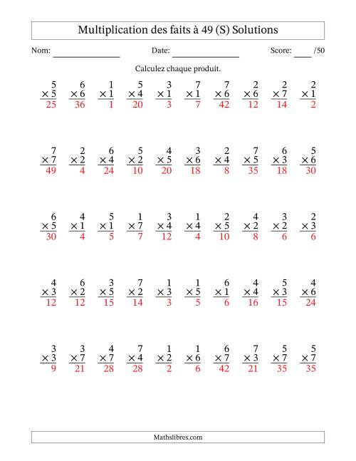 Multiplication des faits à 49 (50 Questions) (Pas de Zeros) (S) page 2