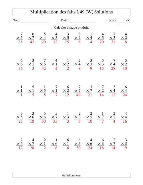 Multiplication des faits à 49 (50 Questions) (Pas de Zeros) (W) page 2