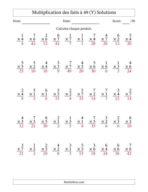 Multiplication des faits à 49 (50 Questions) (Pas de Zeros) (Y) page 2