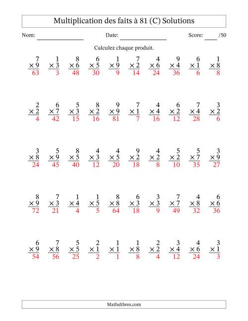 Multiplication des faits à 81 (50 Questions) (Pas de zéros) (C) page 2
