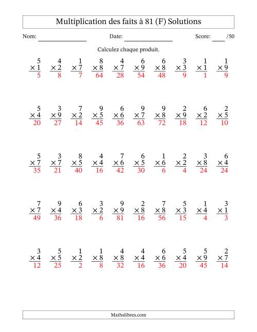 Multiplication des faits à 81 (50 Questions) (Pas de zéros) (F) page 2