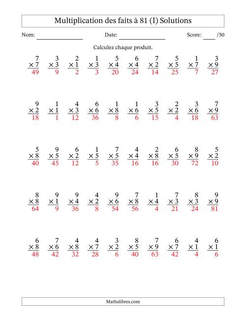 Multiplication des faits à 81 (50 Questions) (Pas de zéros) (I) page 2