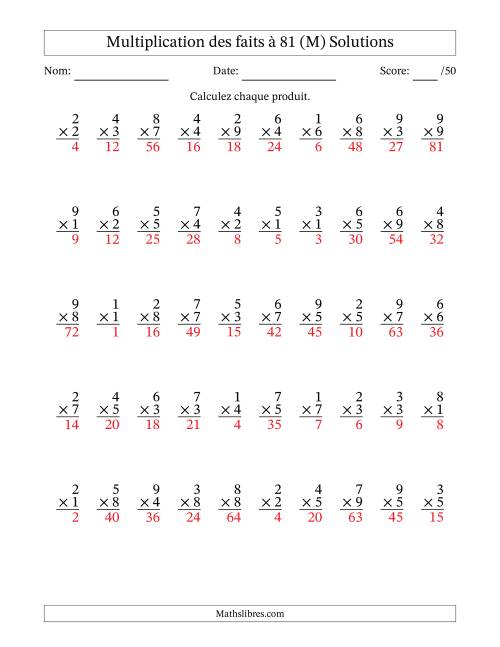 Multiplication des faits à 81 (50 Questions) (Pas de zéros) (M) page 2