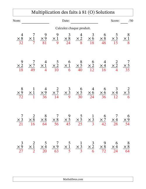 Multiplication des faits à 81 (50 Questions) (Pas de zéros) (O) page 2