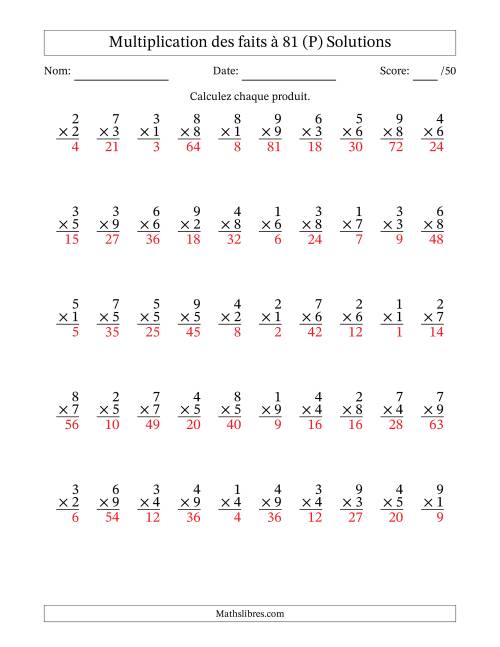 Multiplication des faits à 81 (50 Questions) (Pas de zéros) (P) page 2