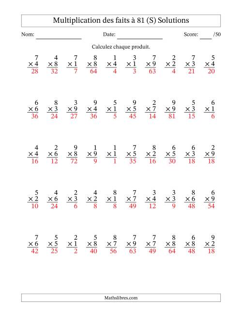 Multiplication des faits à 81 (50 Questions) (Pas de zéros) (S) page 2