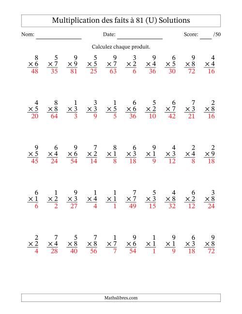 Multiplication des faits à 81 (50 Questions) (Pas de zéros) (U) page 2
