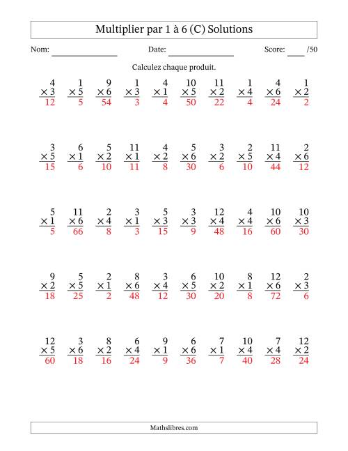 Multiplier (1 à 12) par 1 à 6 (50 Questions) (C) page 2