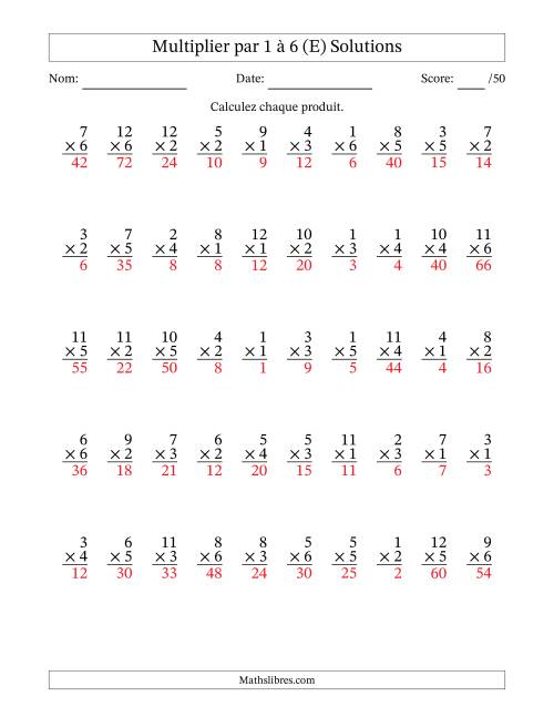 Multiplier (1 à 12) par 1 à 6 (50 Questions) (E) page 2