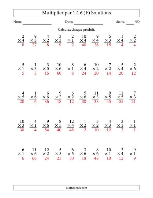 Multiplier (1 à 12) par 1 à 6 (50 Questions) (F) page 2