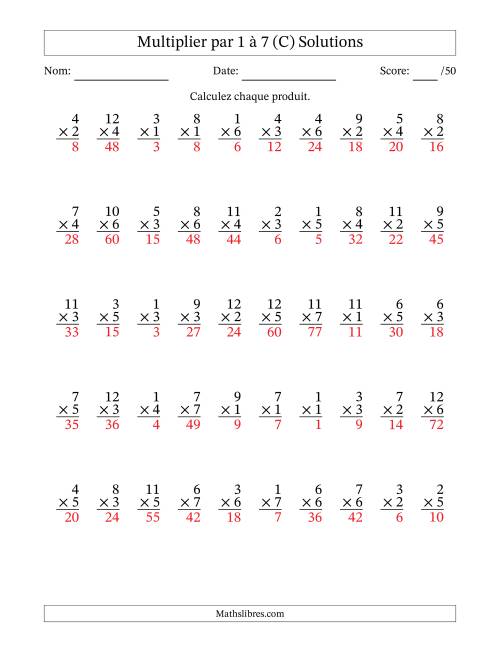 Multiplier (1 à 12) par 1 à 7 (50 Questions) (C) page 2