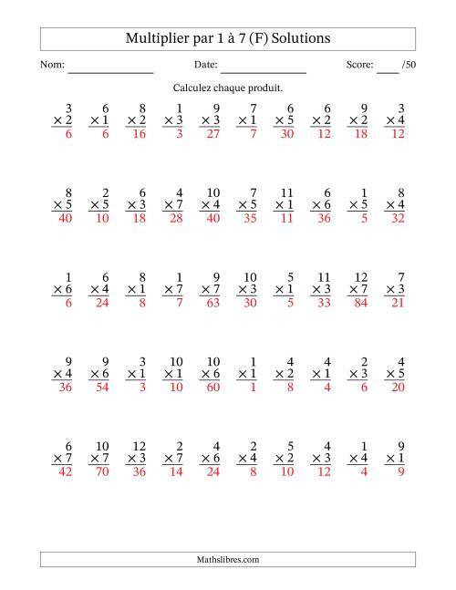Multiplier (1 à 12) par 1 à 7 (50 Questions) (F) page 2