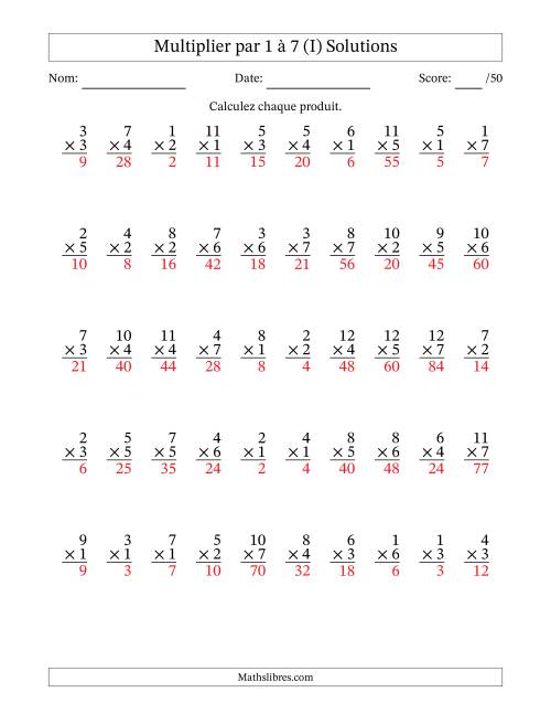 Multiplier (1 à 12) par 1 à 7 (50 Questions) (I) page 2