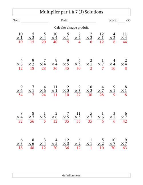 Multiplier (1 à 12) par 1 à 7 (50 Questions) (J) page 2