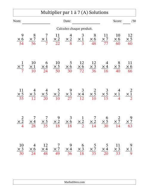 Multiplier (1 à 12) par 1 à 7 (50 Questions) (Tout) page 2
