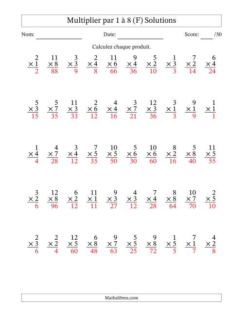 Multiplier (1 à 12) par 1 à 8 (50 Questions) (F) page 2