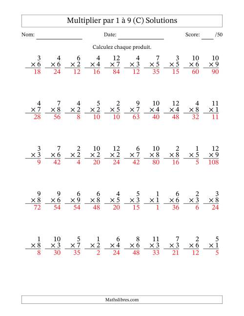 Multiplier (1 à 12) par 1 à 9 (50 Questions) (C) page 2