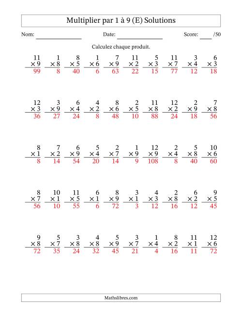 Multiplier (1 à 12) par 1 à 9 (50 Questions) (E) page 2