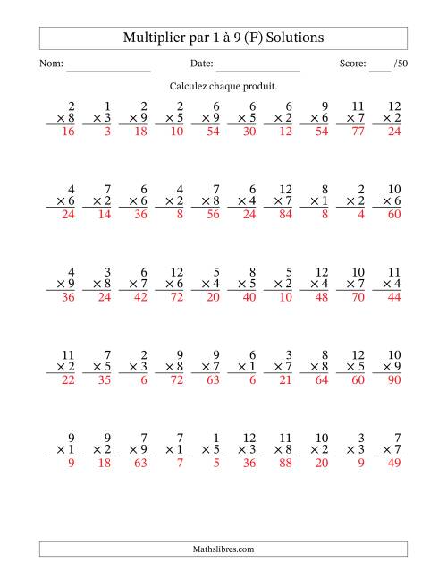 Multiplier (1 à 12) par 1 à 9 (50 Questions) (F) page 2