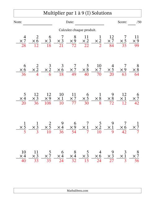 Multiplier (1 à 12) par 1 à 9 (50 Questions) (I) page 2