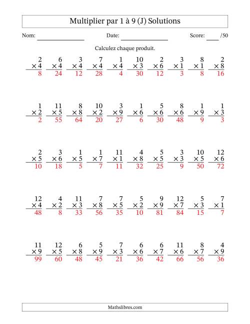 Multiplier (1 à 12) par 1 à 9 (50 Questions) (J) page 2