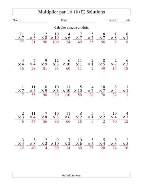 Multiplier (1 à 12) par 1 à 10 (50 Questions) (E) page 2