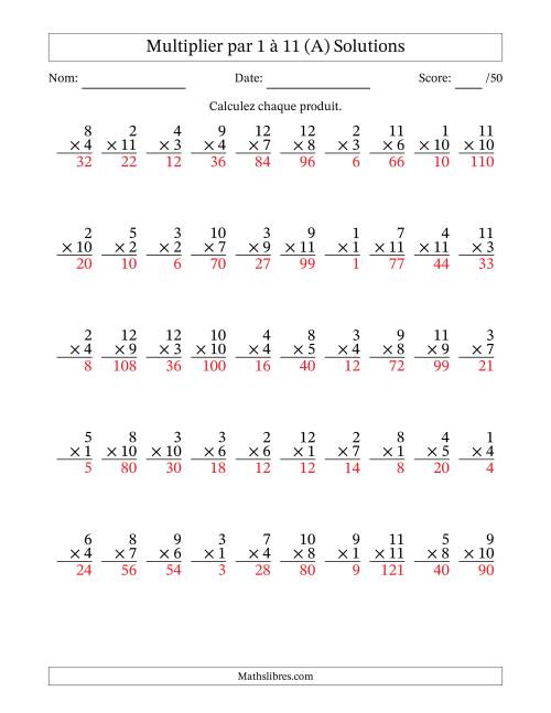 Multiplier (1 à 12) par 1 à 11 (50 Questions) (A) page 2