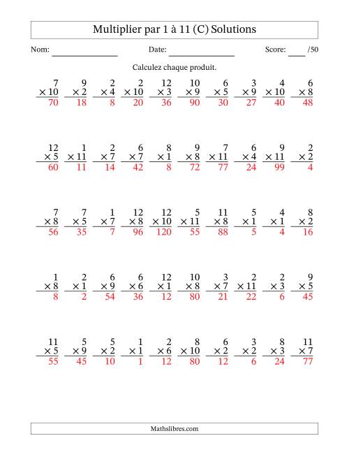 Multiplier (1 à 12) par 1 à 11 (50 Questions) (C) page 2