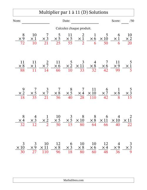 Multiplier (1 à 12) par 1 à 11 (50 Questions) (D) page 2