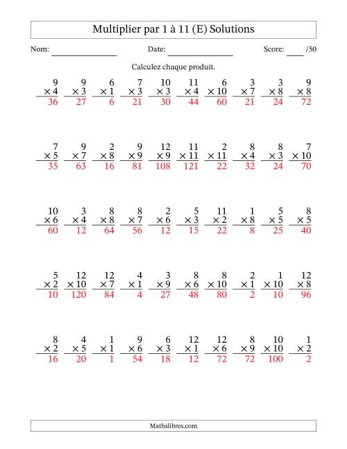 Multiplier (1 à 12) par 1 à 11 (50 Questions) (E) page 2