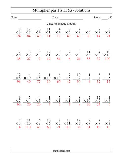 Multiplier (1 à 12) par 1 à 11 (50 Questions) (G) page 2