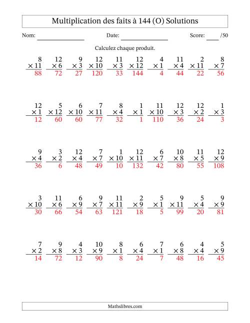 Multiplication des faits à 144 (50 Questions) (Pas de zéros) (O) page 2
