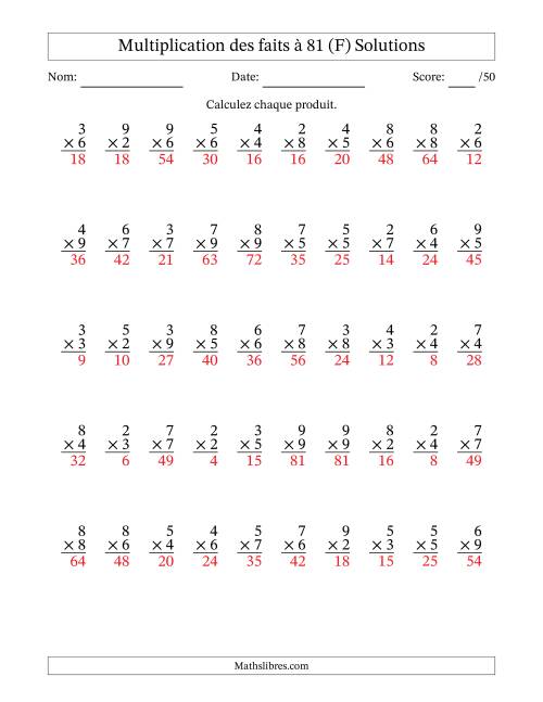 Multiplication des faits à 81 (50 Questions) (Pas de zéros ni de uns) (F) page 2