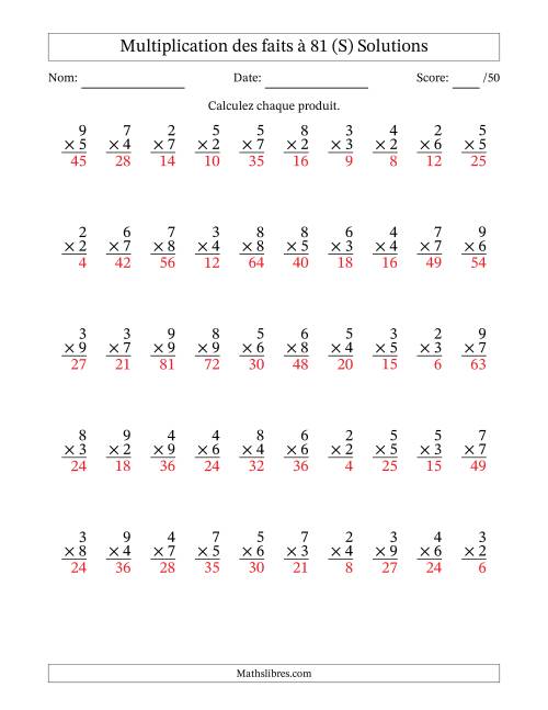 Multiplication des faits à 81 (50 Questions) (Pas de zéros ni de uns) (S) page 2